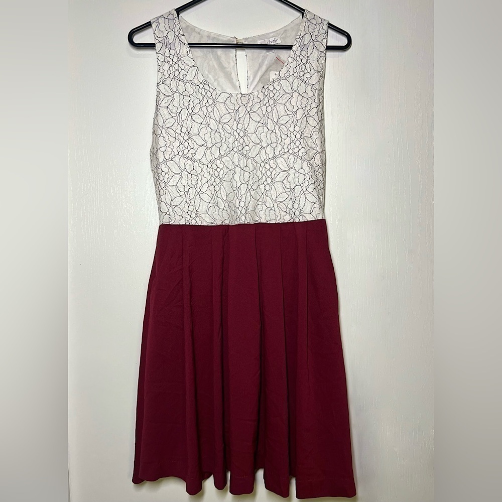 Charming Charlies Fit & Flare Ivory & Wine Dress